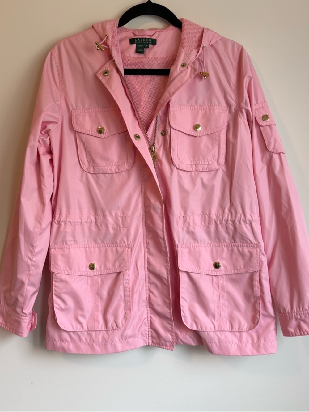 Lauren Ralph Lauren Light Pink Hooded Utility Rain Jacket Size M